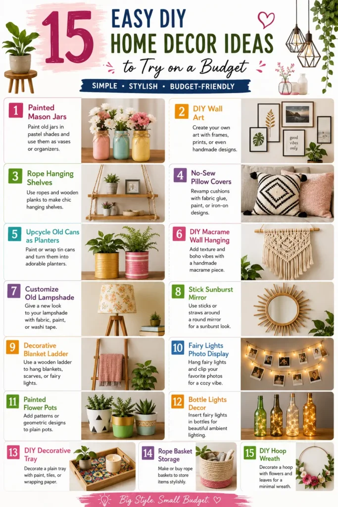 15 Easy DIY Home Decor Ideas to Try on a Budget