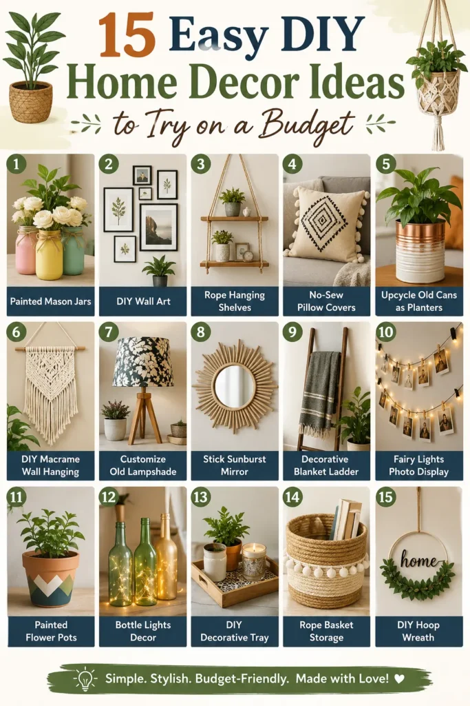 15 Easy DIY Home Decor Ideas to Try on a Budget 15 Easy DIY Home Decor Ideas to Try on a Budget